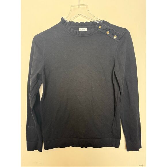 J.Crew Ruffle Mockneck Button Sweater Black 100% Cotton Women’s M BC568 - Picture 1 of 5